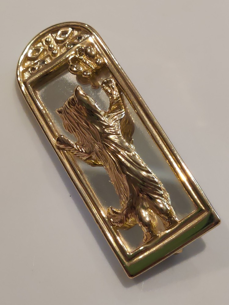 VTG Signed AJC Gold Tone “Cat Looking in Mirror Chasing Butterfly” Brooch