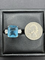 Vintage Sterling Silver Blue Glass Ring Size 7.25 6 Grams G6