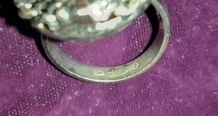 Whiting And Davis Amber Cameo Ring Signed Gold Chain Boarder Vintage 7.5