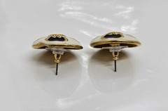 New Old Stock Vintage Revlon Pierced Earrings Blue White Enamel Floral Design 1″