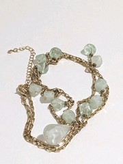 Vintage Faux Aquamarine Station Beads & Gold Tone Cable Link Chain Necklace. 29″