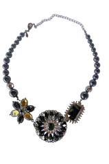 Vintage Premier Designs Crochet Black Pendant Necklace Brooch RETIRED