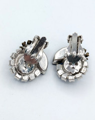 Vintage JULIANA Earrings D&E Blue Art Glass Rhinestone Clip Verified 5509