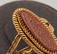 Vintage Goldstone Jewelry Set MCM Copper Sparkle Cuff Bracelet Brooch Ring Demi