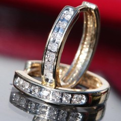 10k yellow gold earrings 0.20ct diamond 0.66″ hinged hoop vintage 2.9gr N26154B