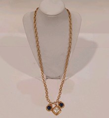 Vtg 30″ Liz Claiborne Gold Tone Chain Link Necklace With Blue And White Pendant