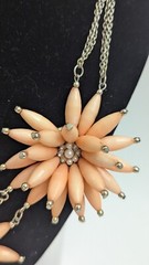 MCM Peachy Pink Large Triple Floral Statement Necklace
