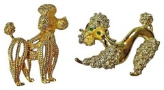 Vintage LOT of 2 w/ Gerry’s Poodle Green Rhinestone Eyes Gold Tone Brooch Signed
