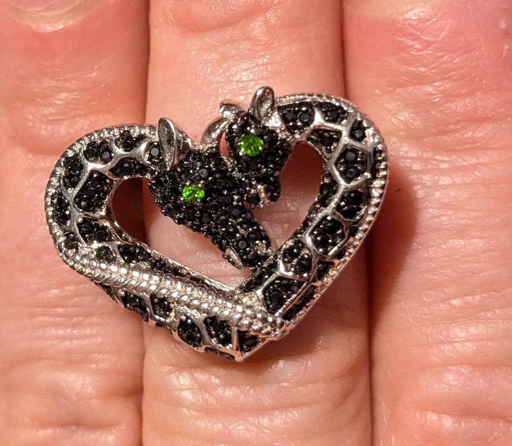 JTV Sterling Silver 925 Black Spinel Chrome Diopside GIRAFFE critter ring