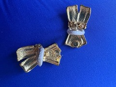 Vintage Matte Goldtone Hinged Drop Clip On Earrings X Design Unique C7