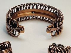 Vintage Renoir Signed Copper Coil MCM Cuff Bangle Bracelet & Clip On Earring Set