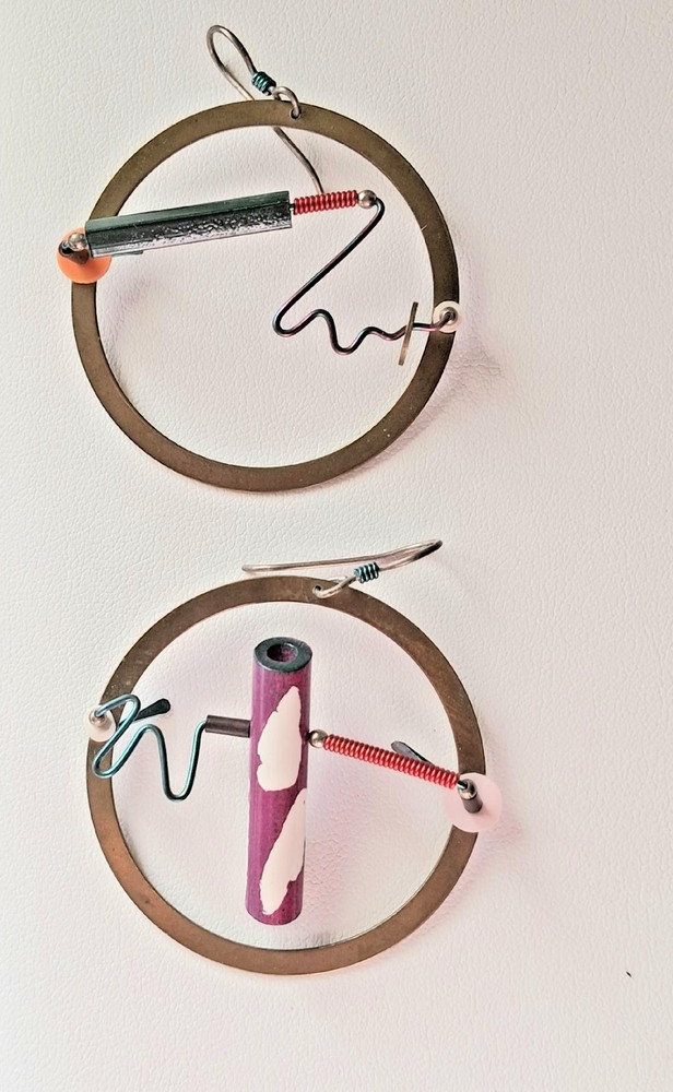 Eve Kaplin Vintage Post-Modern Abstract Memphis Style Kinetic Earrings!
