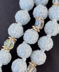 Vintage Marked Japan Necklace Acrylic Sugar Beads Frosted Blue Aurora 3 Strand