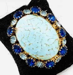 Large Czech Hubbell Glass & Jewel Tone Rhinestone Brooch Vintage Jewelry