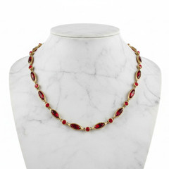 Vintage Monet Gold Sim Ruby Necklace 16″ Marquise Link Toggle Collar Tag New