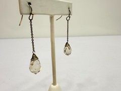 Vintage Earrings Drop Dangle Silver Tone faceted Crystal Briolette Stones Long