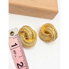 Vintage Christian Dior Rhinestone Rope Twist Knot Clip On Earrings Gold Tone