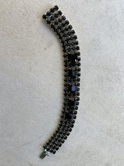 Estate Vintage 1960s Rare Wide Black Jet Rhinestone Vintage Bracelet
