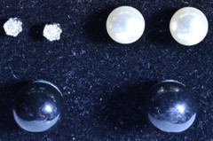 Vintage Post Earrings 14 Pairs Lg Med Small Faux Pearls Crystals and Balls Nice