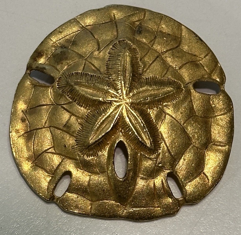 VTG Sand Dollar Brooch Brushed Gold Tone Pin Ocean Beach Realistic Sea Life