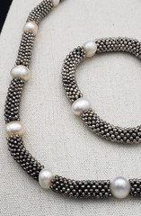 Vintage White Pearl Silver Tone Set Necklace 17″ Bracelet 6.25 in upstretched