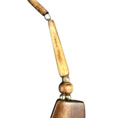 Vintage Artisan Necklace Horn Chunky Geometric Wood Tribal Silver Tone 17 inches