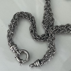 Vintage Silver Tone Multi Strand Beaded Necklace 17.5” Statement Choker Collar