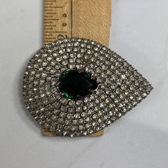 Vintage Signed “Celebrity NY” Crystal Clear and Green Rhinestone Teardrop Brooch
