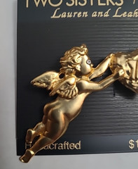 Two Sisters Medici Lauren & Leah Handcrafted Cherub Brooch w/ Heart “A” Vintage