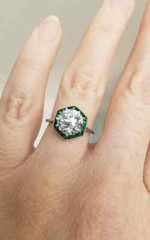 Art Deco Style 3.00Ct Lab-Created Diamond & Emerald Engagement Ring 925 Silver