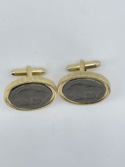Vintage Buffalo Nickel mens cufflinks five cents gold tone textured and polished