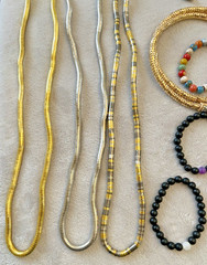 Vintage New Gold Snake Wood Glass Rock Chip Bead Necklace Bracelet Lot 195