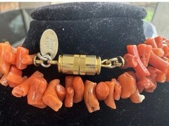 Vintage Signed Les Bernard Inc Natural Salmon Coral Necklace 24 Inch Necklace