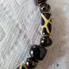 Black Yellow Safari Pattern Bead Necklace Tribal Style Mixed Beads