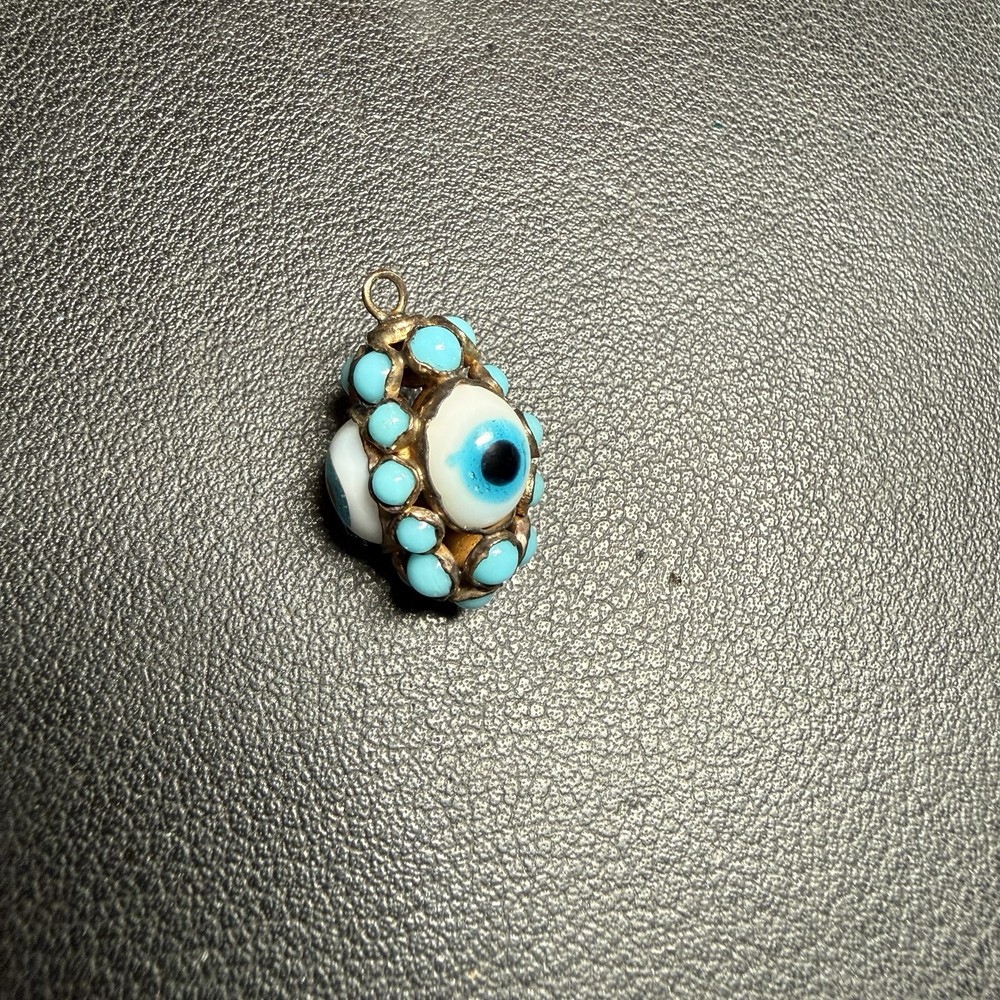 Antique 1900s Triple Evil Eye Gilted Brass Pendant Good Luck Protection Amulet