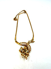 Vintage Necklace Fan Rhinestone Spray Pendant Vendome? Goldtone 15 in PJ
