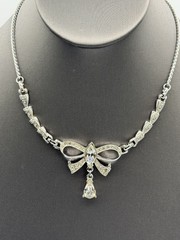 Vtg Signed ANTHONY Silvertone Clear Rhinestones 16″ Necklace