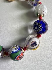 Vintage Venetian Murano Millefiore Art Glass Eye Bead Bracelet 8″