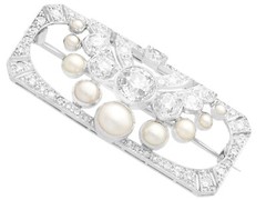 3.51ct Diamond and Pearl, Platinum Brooch – Art Deco – Antique Circa 1930