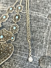Vintage Bohemian Gothic Art Silver Alloy Pressed Metal Faux Blue Turquoise
