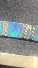 Vintage Sterling 925 Blue Fire Opal Inlay Hinged Bangle Bracelet 1oz