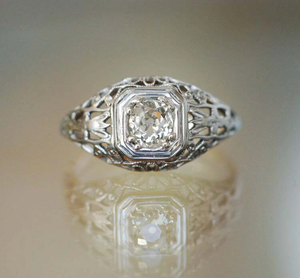 0.66Ct White Round Simulated Diamond Vintage Style Wedding Ring Solid 925 Silver