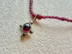 Vintage Artisan Sterling Silver Garnet Bead Necklace Cabochon Pendant Unmarked
