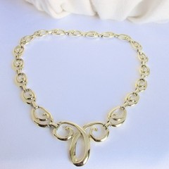 Vintage Scroll Swirls Links 19″ Necklace Gold Plate Unsigned