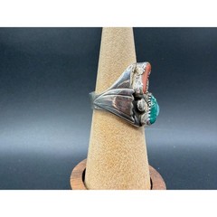 Vintage Native American Turquoise & Coral Ring Size 9 Sterling Silver Men’s Ring