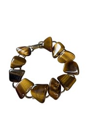 Vintage Tiger’s Eye Gemstone Bracelet – Polished Freeform Stone Link Jewelry