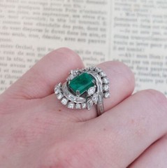 Art Deco Ballerina Cluster Ring 2.4 Ct Lab Created Emerald 14k White Gold Over