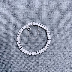 B David Vintage Crystal Tennis Bracelet Baguette Silver Tone Safety Chain 7in