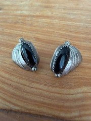 Vintage Patricia Platero Navajo Sterling Silver and Onyx post earrings- signed