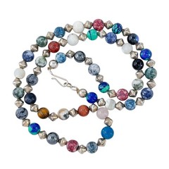 Vintage Sterling Silver 925 Multi Gemstone Beaded Necklace 17.5″